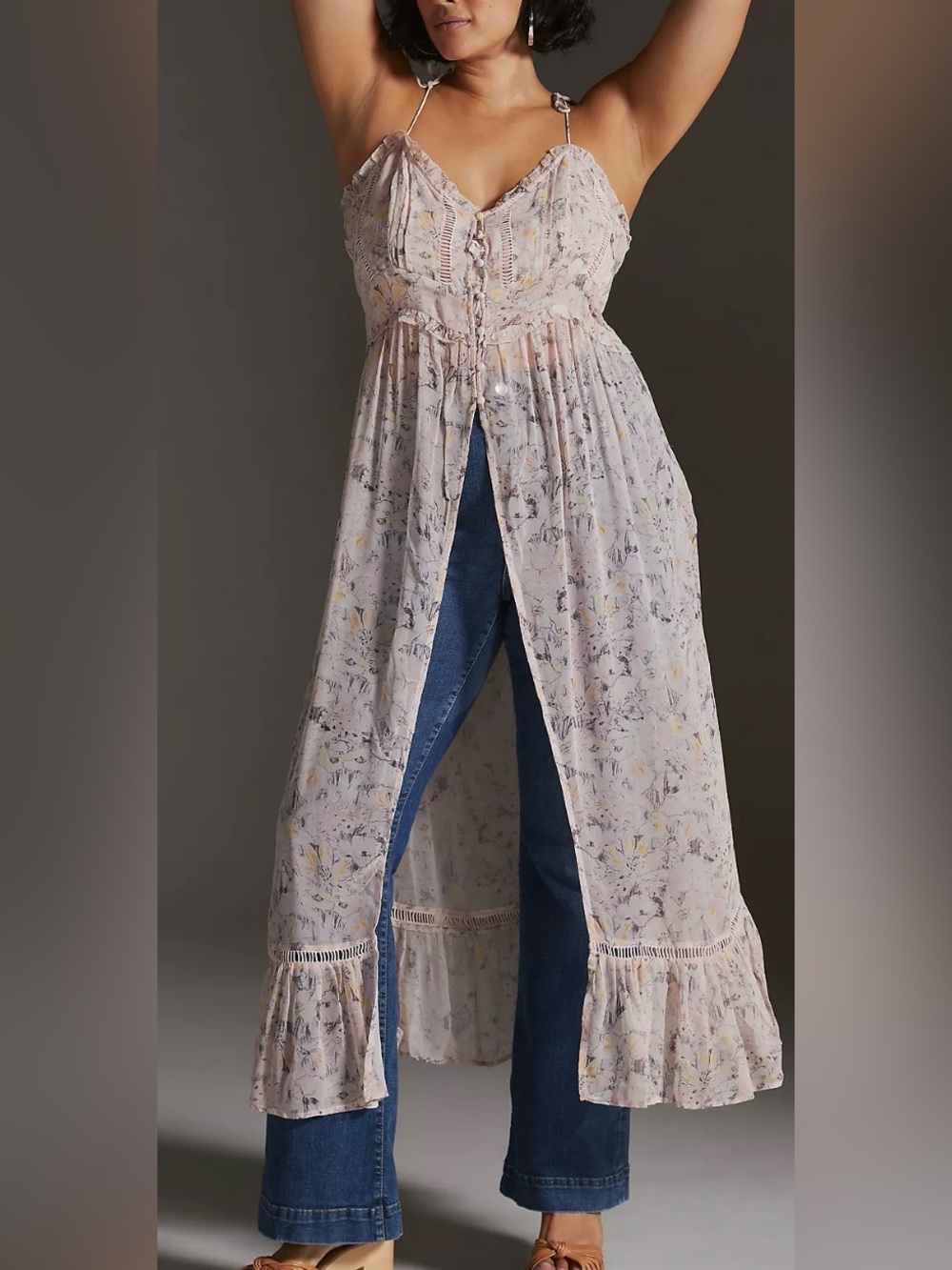 By Anthropologie Sheer Curtain Maxi Tunic Duster Top Size 1X